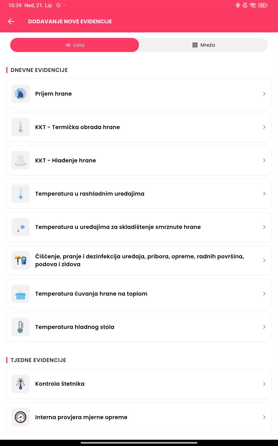 Popis HACCP evidencija u aplikaciji